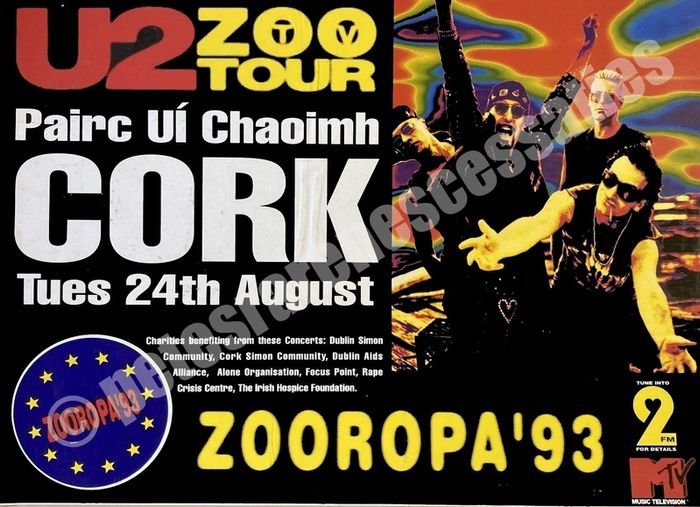 U2 Pairc Ui Caoimh 1993 concert poster reproduction print