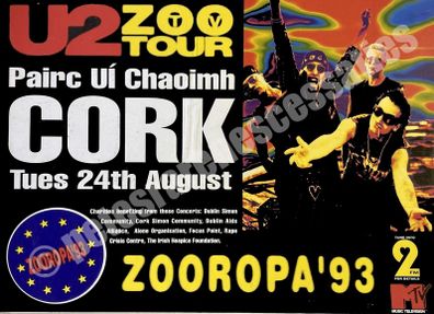 U2 Pairc Ui Caoimh 1993 concert poster reproduction print