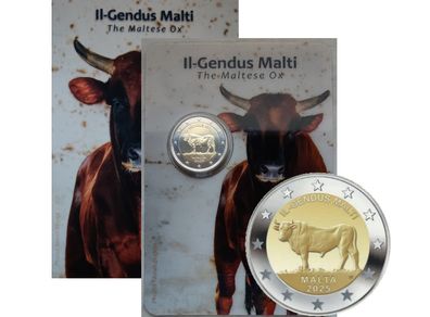 Malta 2 Euro Base Metals Brilliant Uncirculated Coin 2025 - The Maltese Ox - Maltese Native Species