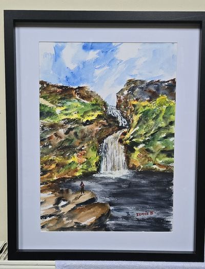assaranca waterfall Donegal watercolour