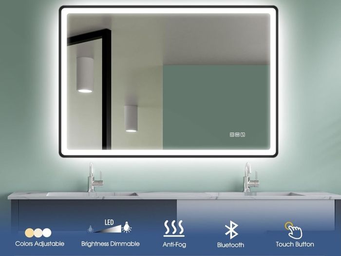 LED Bathroom Mirror Bluetooth Antifog Dual LED Makeup Bright Light Vanity 100x70cm or 70x100cm