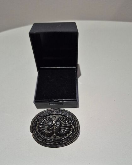 Victorian Irish Bog Oak Brooch  circ 1870s Mourning Jewellery