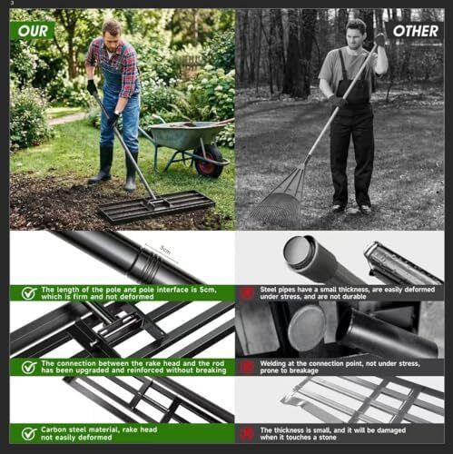 Lawn Leveling Rake  Level Your Lawn 3X Faster, 43x25cm,Perfect Weight Balance, Heavy Duty Gardening Tools with Adjustable Handle, Not Too Heavy,Not Too Small,Easy for Soil & Sand Spreading for Garden