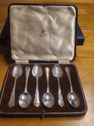 Vintage Mappin & Webb silver spoons in original box