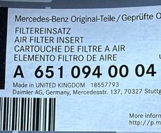 Mercedes Air and Fuel Filter 651 Engine