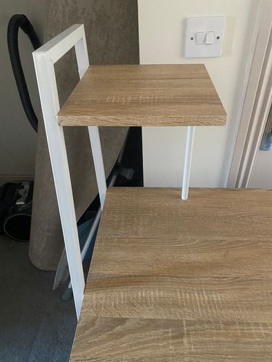Light oak desk with integrated shelving