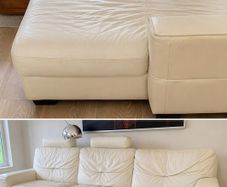 Cream Leather Corner Sofa Bed with Storage Genuine Leather