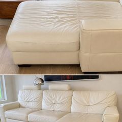 Cream Leather Corner Sofa Bed with Storage Genuine Leather