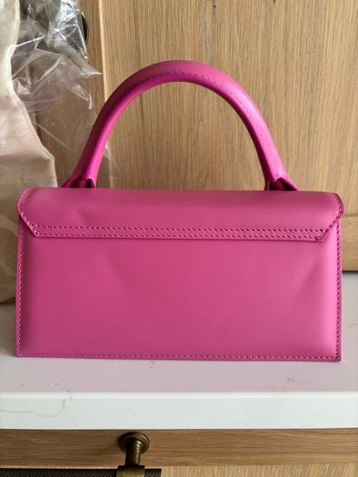 New Jacquemus Le Chiquito Long Pink Leather Top Handle Bag Strap Dust Bag