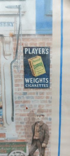 Old advertising shop front picture print ,different brands for sale, in the shop,nice for any home bar or man cave pub restaurant etc,,buyer collects thank you,, rather buyer collects with the glass ,sold as is ,,see pictures for condition