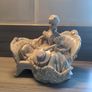 VINTAGE Porcelain Victorian Lady on Sofa Woman Statue Figurine sitting holding hat wearing a beautiful dress Image 2
