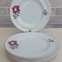 Beautiful Set of Six Large Dinner Plates by Arklow Pottery in the Very Popular and Collectable "Autumn Rose" Pattern