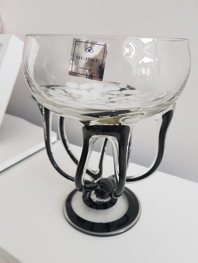 Duiske Hand Cut Blue Glass Pedestal Dish Retro Irish Cut Glass Bowl / Vase 7" Collectable.