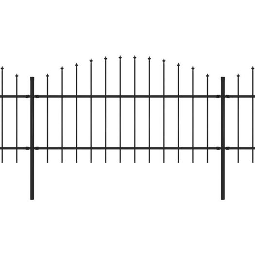Garden Fence with Spear Top Steel (1-1.25)x10.2 m Black