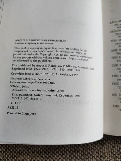 Around the Boree Log and other verses by John O Brien Australian Poet 1983 edition hardback in good condition with signs of wear on the cover see photos FREE STANDARD POSTAGE INCLUDED