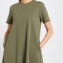 New olive green cotton jersey T-shirt dress features a relaxed oversized fit and convenient side seam pockets Image 2