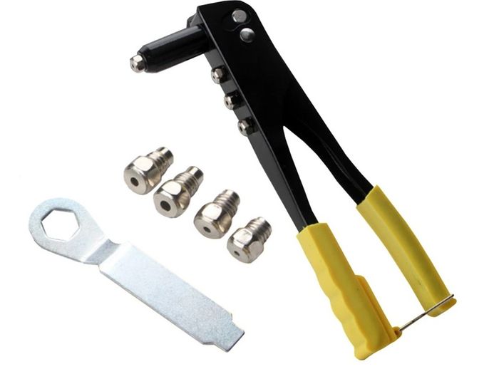 New Hand Riveter Hand Gun for Aluminium Steel Blind Pop Rivets 4 Nozzles #1463