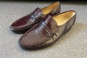 Barker Harvard Penny Loafers UK 10 G Burgundy Croc Embossed Leather Made in England
