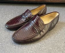 Barker Harvard Penny Loafers UK 10 G Burgundy Croc Embossed Leather Made in England