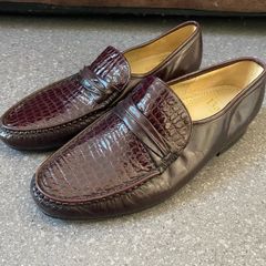Barker Harvard Penny Loafers UK 10 G Burgundy Croc Embossed Leather Made in England