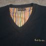 Paul Smith London Men's V-Neck Sweater XXL Navy Blue Merino Wool Cashmere Stripe Image 2