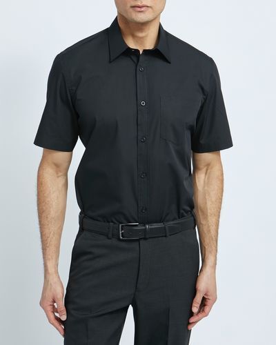 2 Regular Fit Short-Sleeved Cotton Rich Shirts - Black