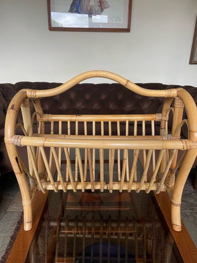 Vintage Mid Century Bamboo Magazine Rack with Heart Motifs