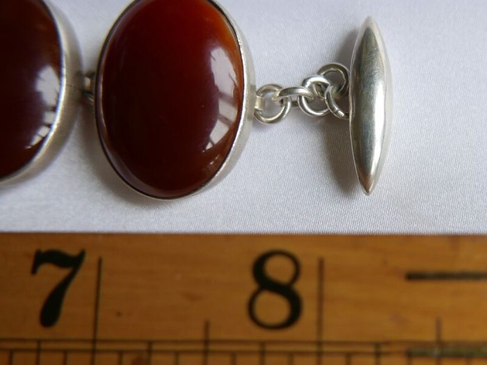 Vintage Sterling Silver 925 Carnelian Link Bracelet with Toggle Clasp L-8,5"  51,28g