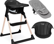 Mash High Chair Bundle by Baby Elegance | Includes Newborn Seat (0-6 Months), Toddler Seat (6+ Months) & Black Cushion | Adjustable Black High Chair for Babies & Toddlers
