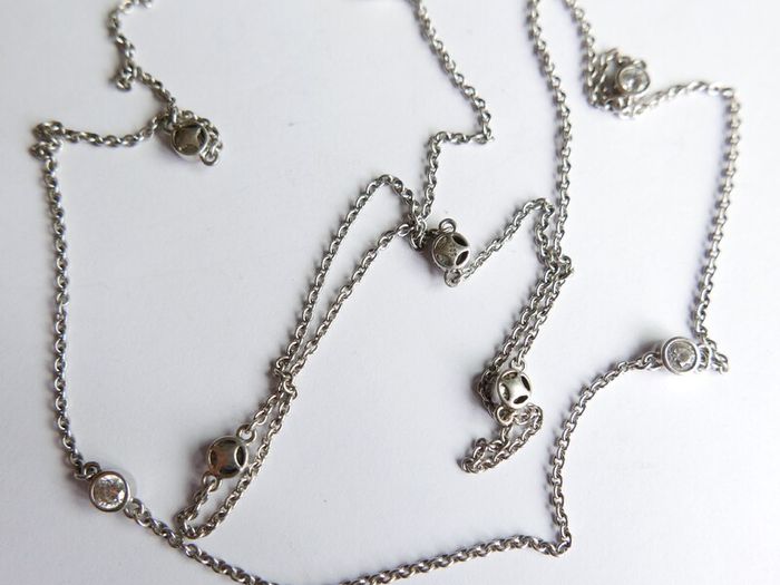 Vintage TI SENTO 925 Sterling Silver Long 30" silver station necklace with clear stones 9,1g                              es