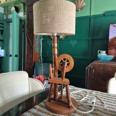 Lamp Vintage original Midcentury Spinning wheel Lamp