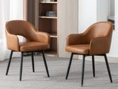 Set of 2  Dining Chairs Velvet or PU Leather with Open Back & Armrests