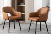 Set of 2  Dining Chairs Velvet or PU Leather with Open Back &amp; Armrests