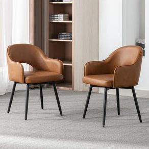 Set of 2  Dining Chairs Velvet or PU Leather with Open Back & Armrests