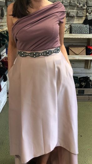 Complete wedding guest attire including skirt, top and belt