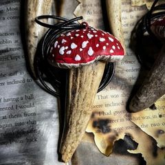 Mushroom Amanita Muscaria Fly Agaric Fungi Deer Antler Talisman Pendant Necklace Decor