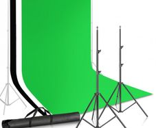 Photography Backdrop Stand Kit 2x3m with 3x6m Muslin Backgrounds - Black, White & Green