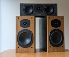 Speakers - Tannoy Mercury M2 Cherry (Pair) & Tannoy mC B/Eye Centre with WALI Speaker Mounts