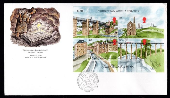 1989 Great Britain Industrial Archaeology souvenir sheet Commemorative Stamp First Day Cover (FDC)