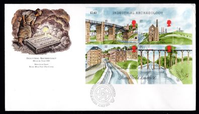 1989 Great Britain Industrial Archaeology souvenir sheet Commemorative Stamp First Day Cover (FDC)