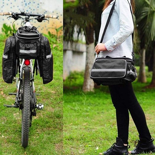 Bicycle Pannier, Outdoor Waterproof Multi- function Portable Bicycle Pack Bike Pannier Carrying Luggage Package Rack Panniers Rear Seat Trunk Bag with Rainproof Cover
