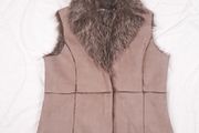Denim Co Brown Taupe Suede Faux Fur Sleeveless Bodywarmer Gilet 14UK/42EU
