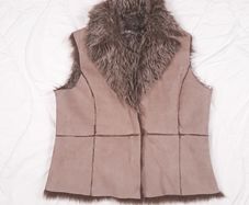 Denim Co Brown Taupe Suede Faux Fur Sleeveless Bodywarmer Gilet 14UK/42EU
