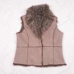 Denim Co Brown Taupe Suede Faux Fur Sleeveless Bodywarmer Gilet 14UK/42EU