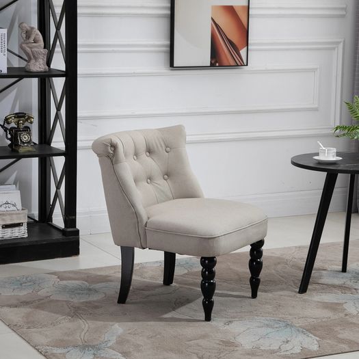 Vintage Leisure Accent Chair with Button Tufted Straight Back, Turned Legs, Thick Sponge Padding for Living Room, Dining Room, Study, Beige