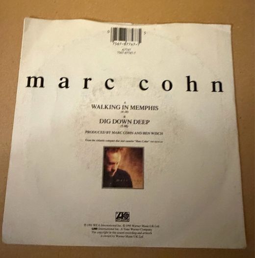 Marc Cohn Walking in Memphis 7inch Vinyl Single