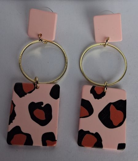 Pastel Pink Leopard Print Geometric Earrings