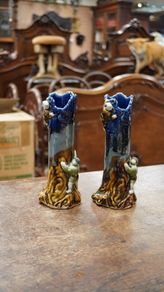 Pair of Antique Japanese Sumida Gawa Figural Spill Vases, c.1900