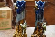 Pair of Antique Japanese Sumida Gawa Figural Spill Vases, c.1900