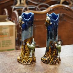 Pair of Antique Japanese Sumida Gawa Figural Spill Vases, c.1900